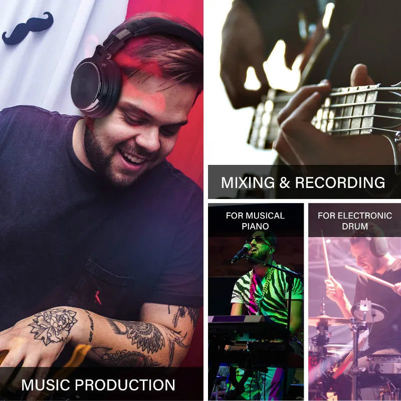 Professional Wired Studio Monitor Headphones with Microphone Over Ear Headset for Mixing and Gaming