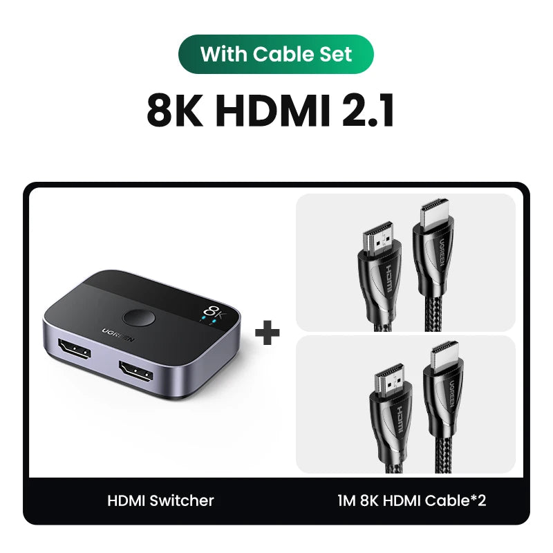8K HDMI 2.1 Switch Splitter 2 In 1 Out 4K 120Hz HDMI Switcher for PS5 Xbox TV Monitor