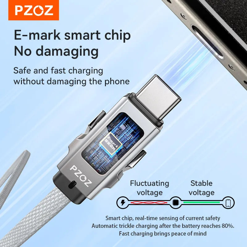 All in One USB C Fast Charging Data Cable and TF Card Reader for iPhone iPad MacBook Devices