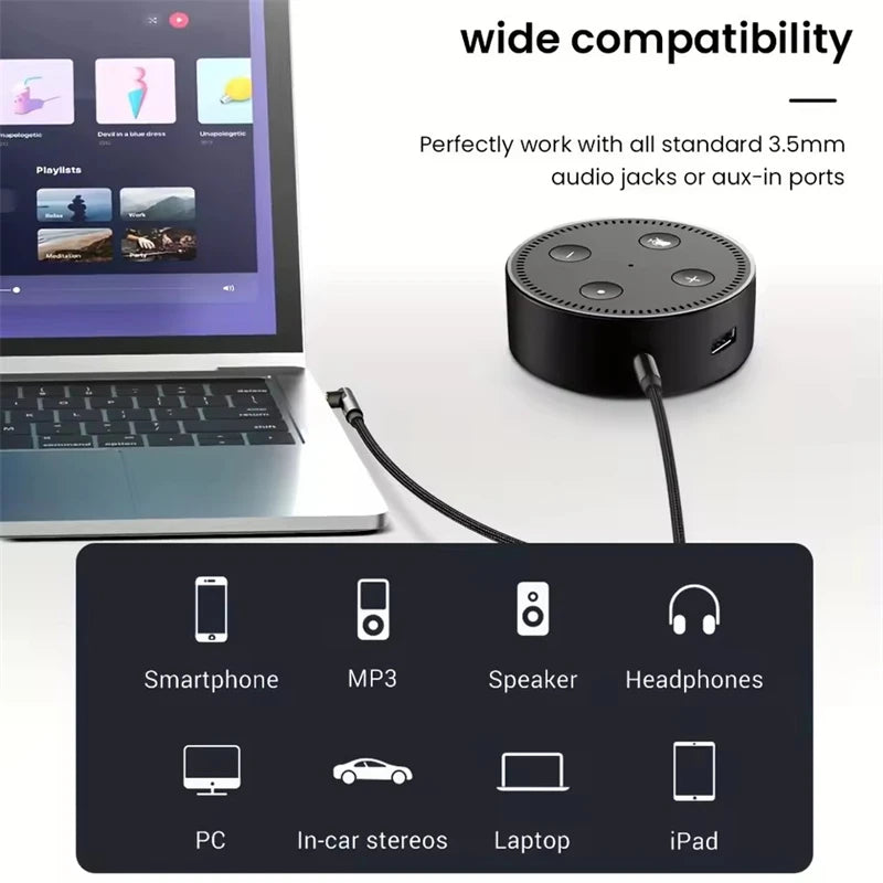 3.5mm Right Angle AUX Audio Cable Male to Male for Car, Headphones, Speakers & Phones