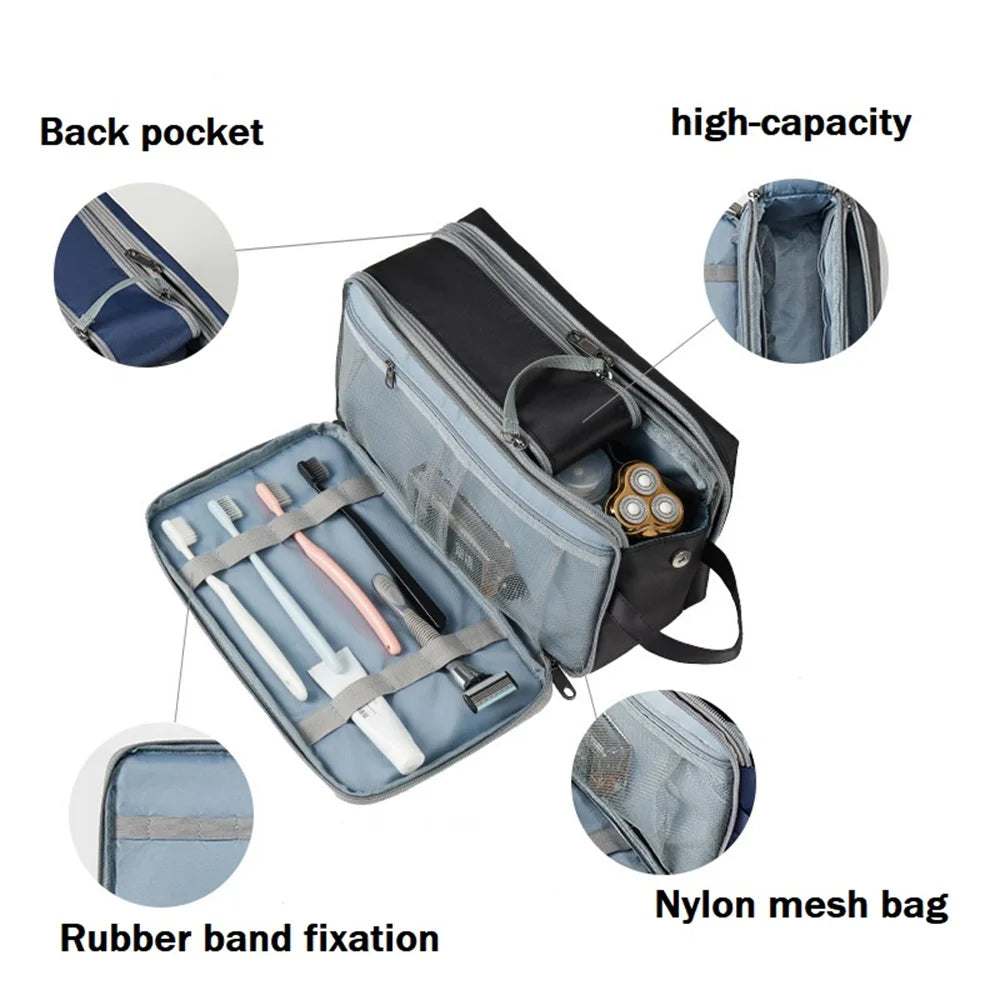 Large Capacity Multi-Layer Travel Toiletries and Makeup Organiser with Full Opening Design