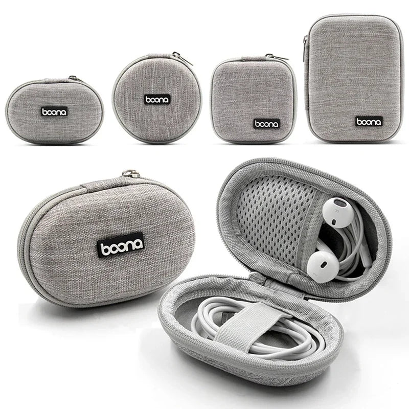 Small Hard Shell Earphone Storage Case for Cables Chargers and Mini Tech Accessories Travel Pouch