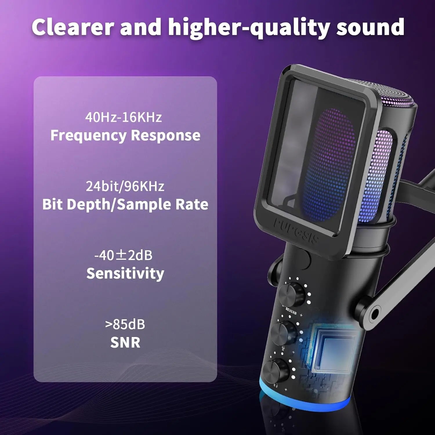 Professional USB Condenser Microphone with Noise Cancellation and Boom Arm for Streaming