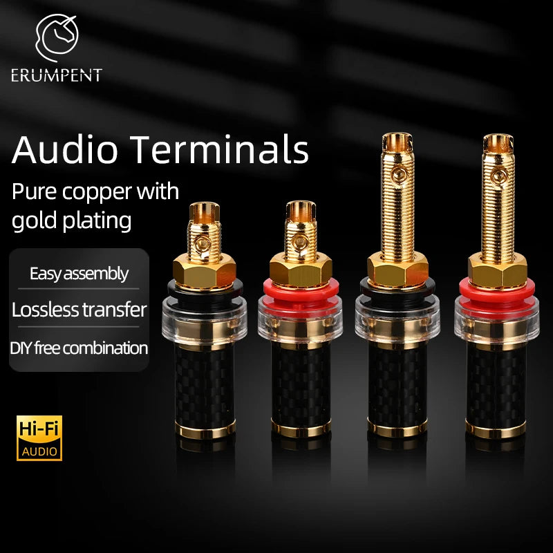 Premium Carbon Fibre Pure Copper Gold Plated Speaker Binding Posts Set of Four
