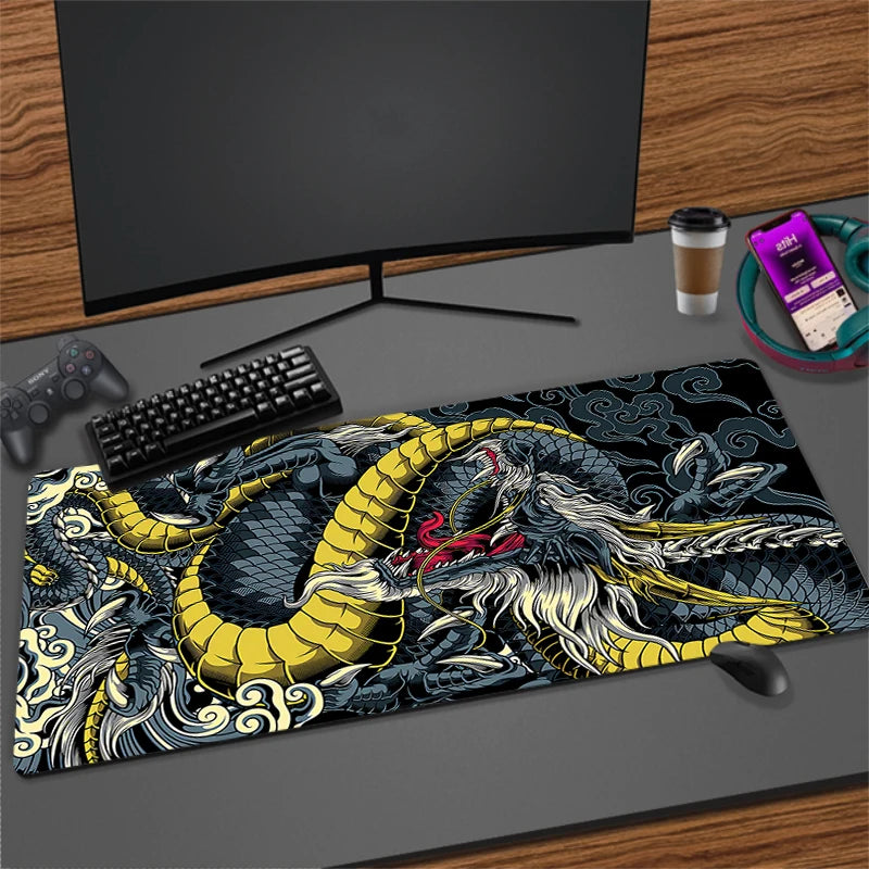 Large Extended Anti-Slip Mouse Pad for Gaming Desk with Durable Stitched Edges and Dragon Design