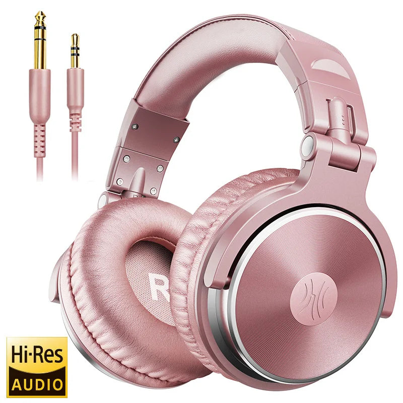 Professional Wired Studio Monitor Headphones with Microphone Over Ear Headset for Mixing and Gaming