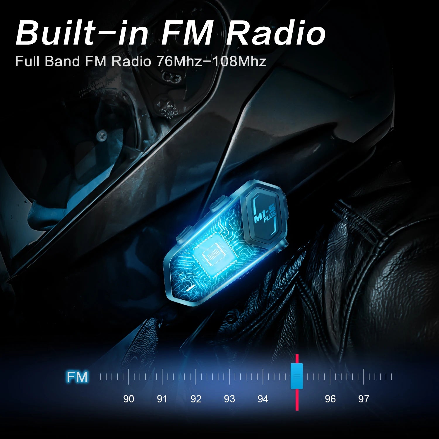 Motorcycle Helmet Bluetooth Intercom Headset with Music Sharing FM Radio Supports 8 Riders