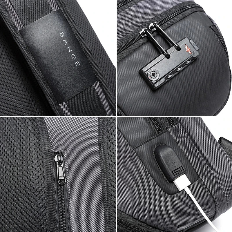 Men’s Business Tech Anti-Theft Water Resistant Chest Crossbody Bag with USB Charging Port