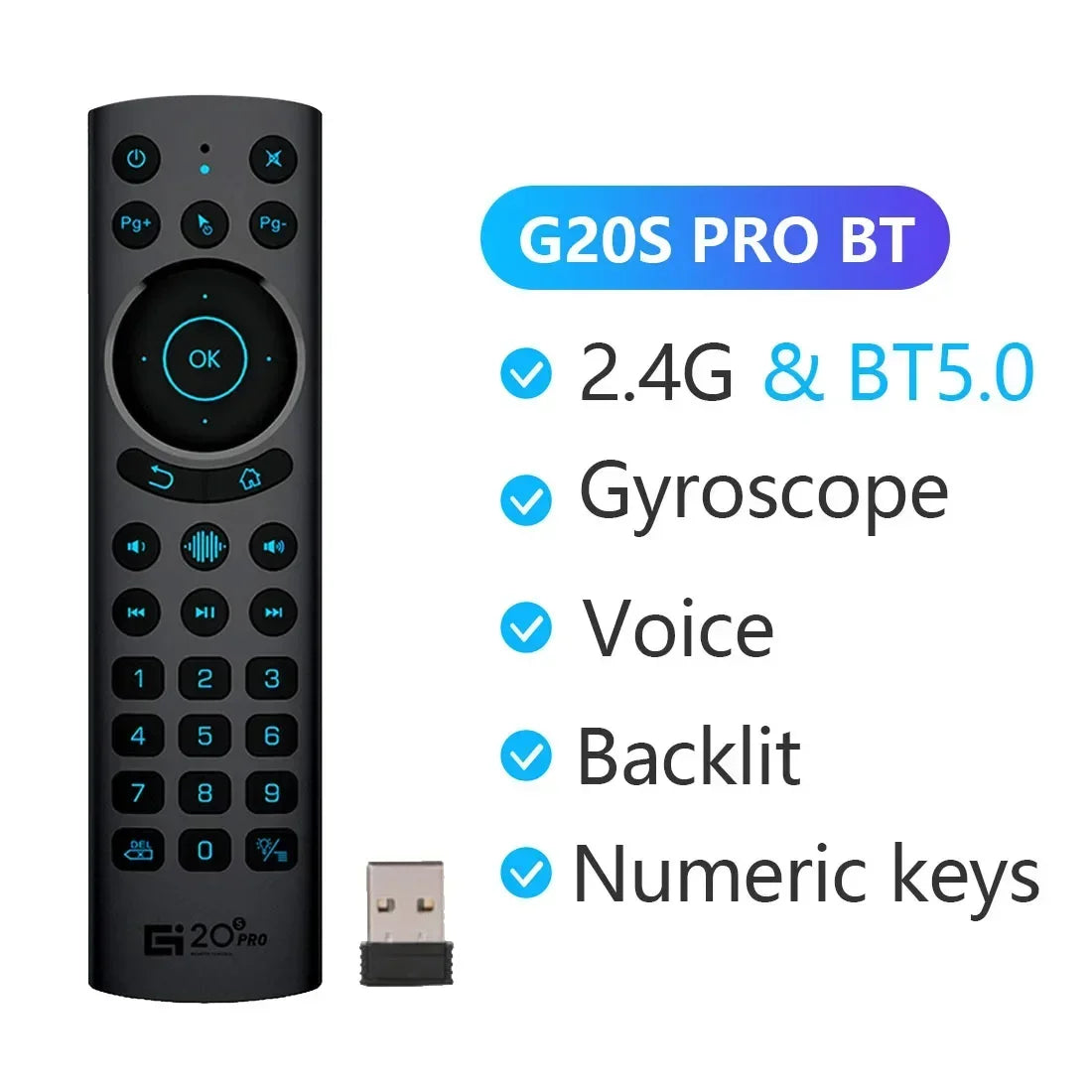 Wireless Smart Voice Air Mouse Remote with Gyroscope and Backlit Keys for Android TV Box
