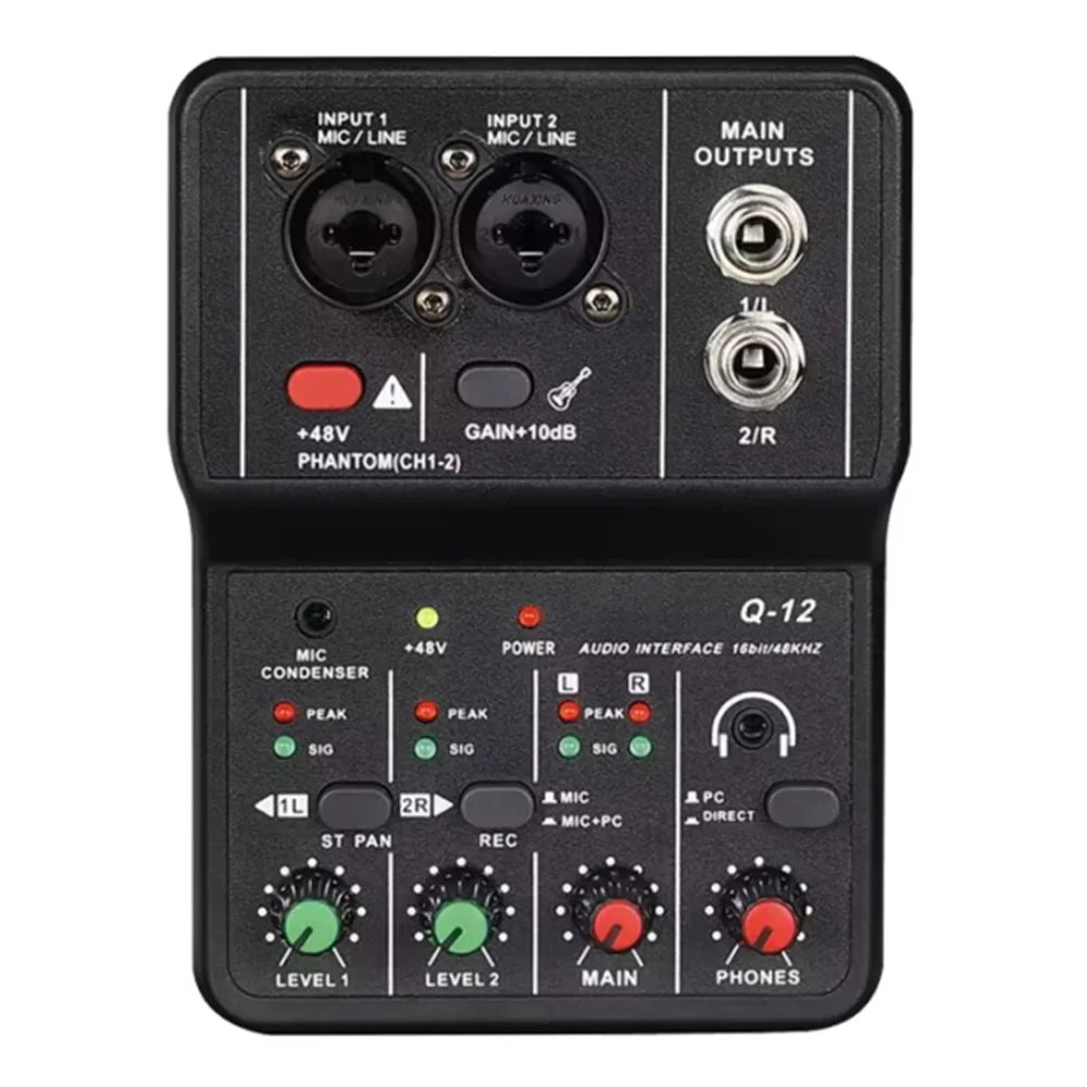 2 Channel Portable USB Audio Interface Mixer for Studio Recording and Live Performance