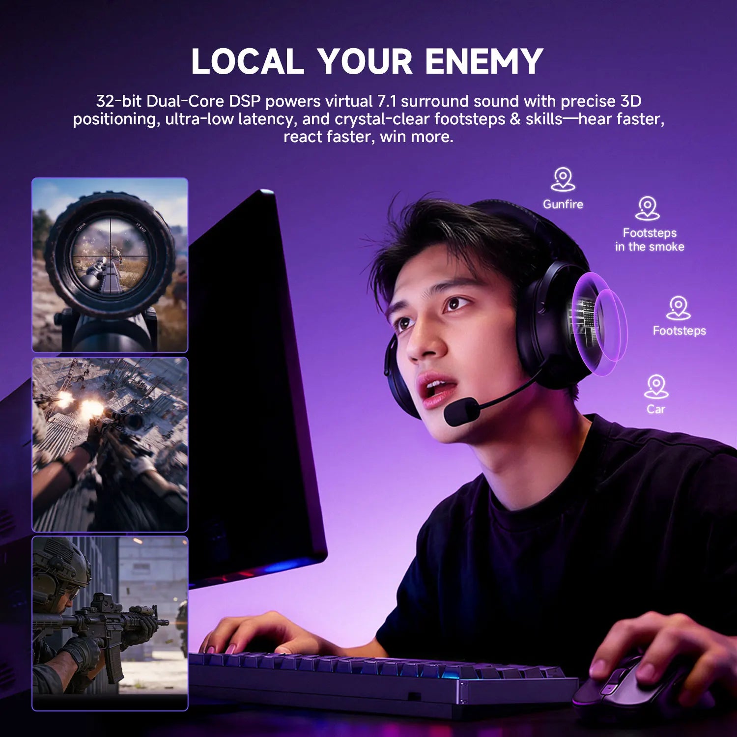 Premium eSports gaming headset with quad-mode, 7.1 surround sound and 53mm drivers for FPS
