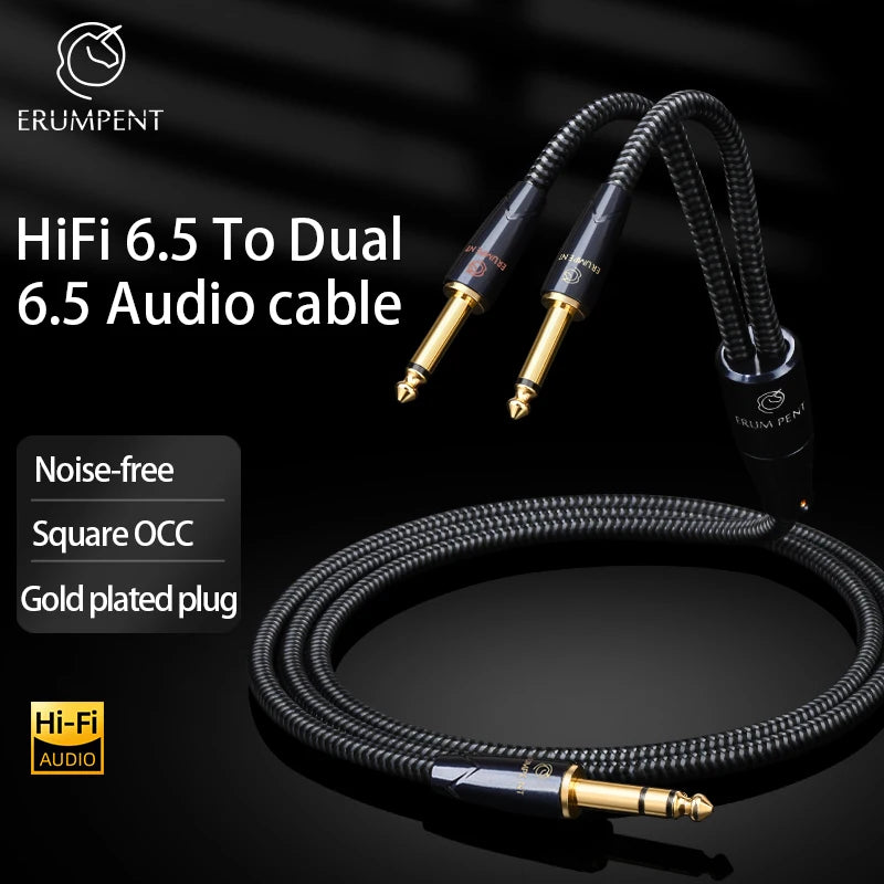 Premium OCC Copper 6.35mm to Dual 6.35mm HiFi Audio Cable for Amplifier Speaker TV System