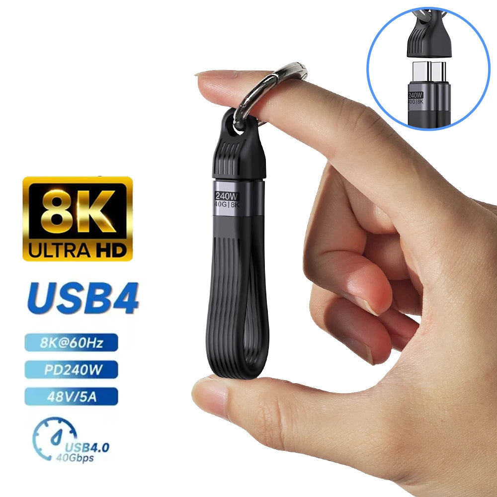 240W USB4 Type C to Type C Short Cable 40Gbps Fast Charging Data Cable for Laptop and Phone