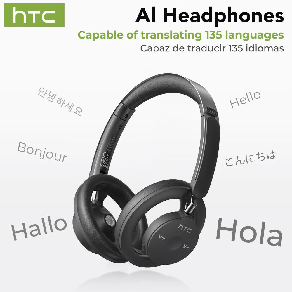 Open-Ear Wireless Bluetooth 5.3 Headphones Foldable AI Translate Headset for Work & Travel
