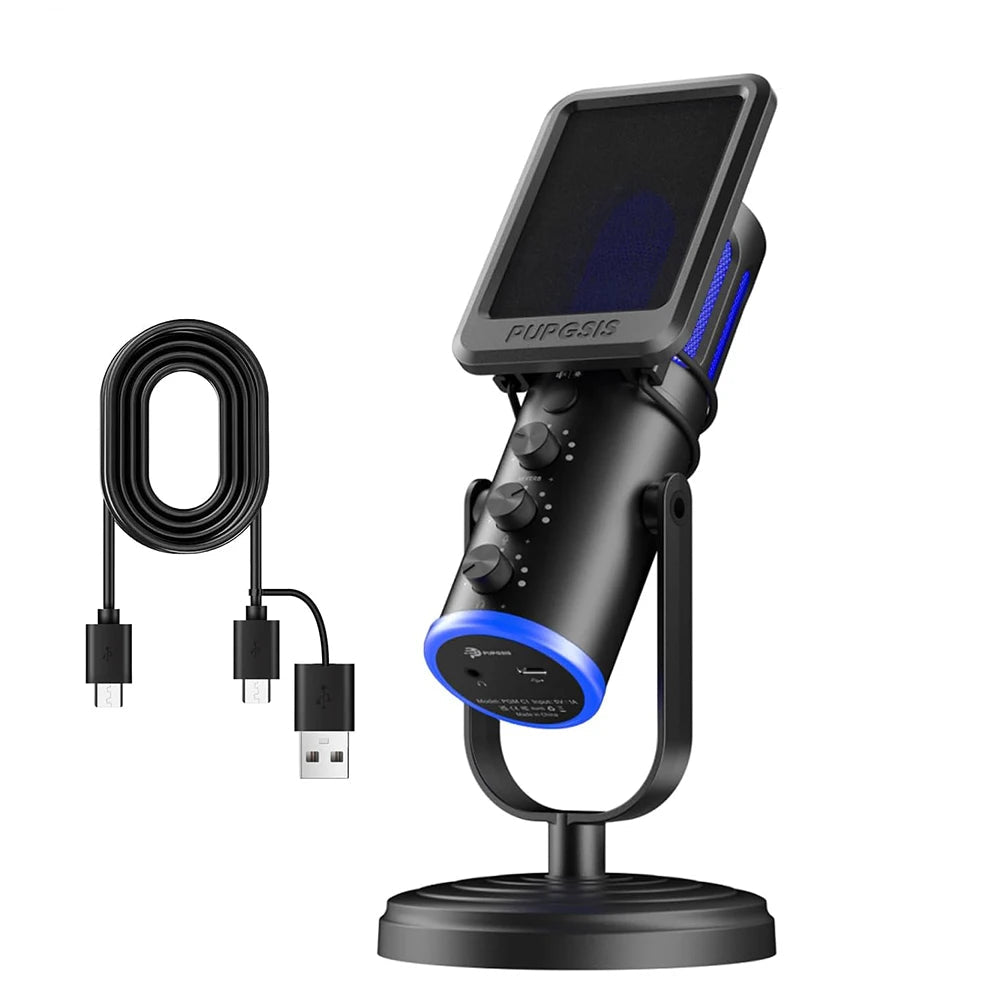 USB Condenser Gaming Microphone with Noise Cancellation, RGB Lighting and Mute Control