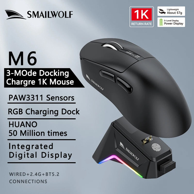 Lightweight Wireless Gaming Mouse with Trimode Bluetooth and Fast Charging for Laptop and PC