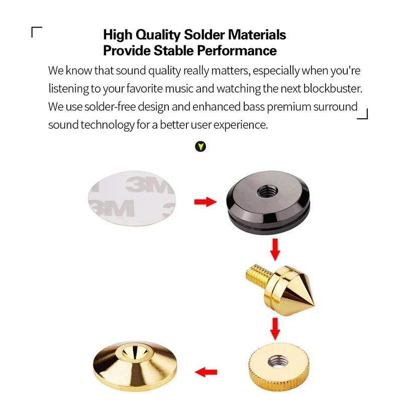 Pure Copper Gold Speaker Isolation Spikes and Foot Pads Set for Floor Standing Speakers