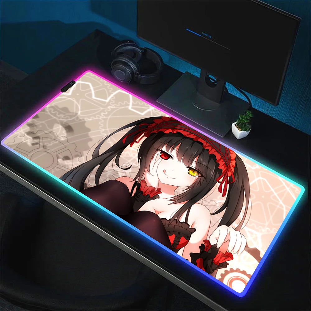 RGB Gaming Mouse Pad with Anime Design Large Non-Slip Backlit Desk Mat for Keyboard and Mouse