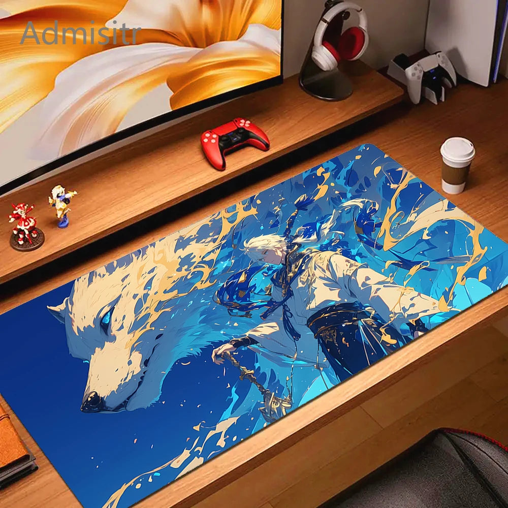 Kawaii Anime Pink Fox Mouse Pad Extra Large Natural Rubber Non-Slip Desk Mat for Gaming and Office