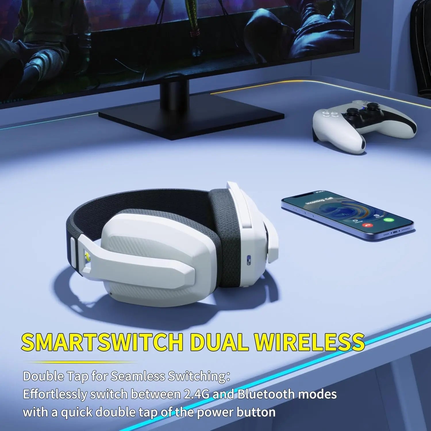 2.4GHz Wireless Gaming Headset with Noise Cancelling Mic for PS5 PS4 PC Mac Bluetooth