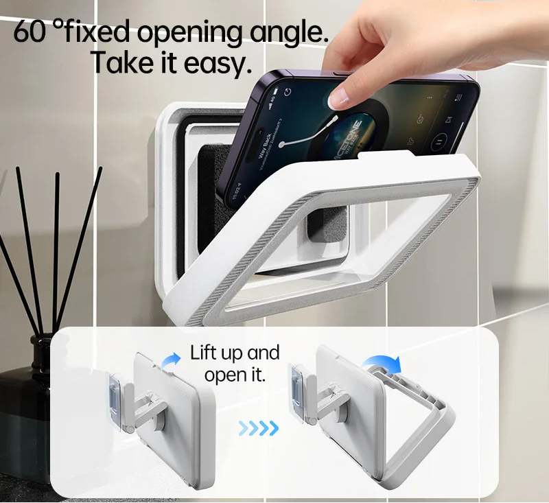 Waterproof Rotating Shower Wall Phone Holder for 4–7 Inch Devices Anti-Fog Bathroom Mount Case