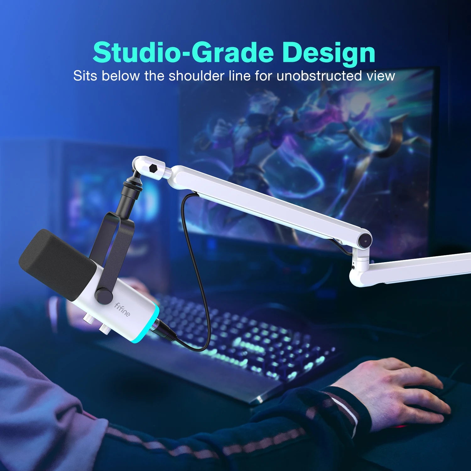 Low Profile Microphone Boom Arm with Desk Mount & Cable Management for Streaming and Podcasting