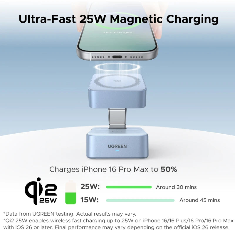 Qi2 2-in-1 Magnetic Wireless Charger Stand 25W Fast Charging for iPhone AirPods Foldable