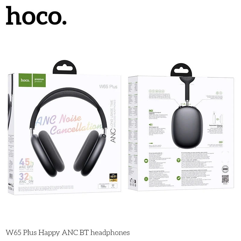 HOCO W65 Plus ANC Bluetooth Headphones Over Ear Wireless Headset with 45 Hour Battery