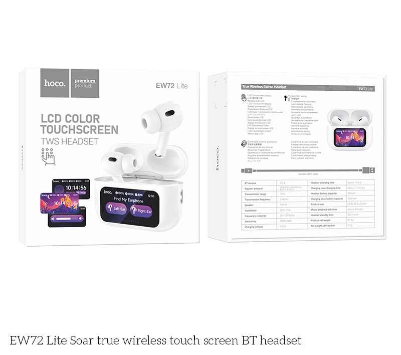 Wireless Touch Screen Bluetooth Earbuds with LED Display In-Ear Sports Gaming Headphones Case White