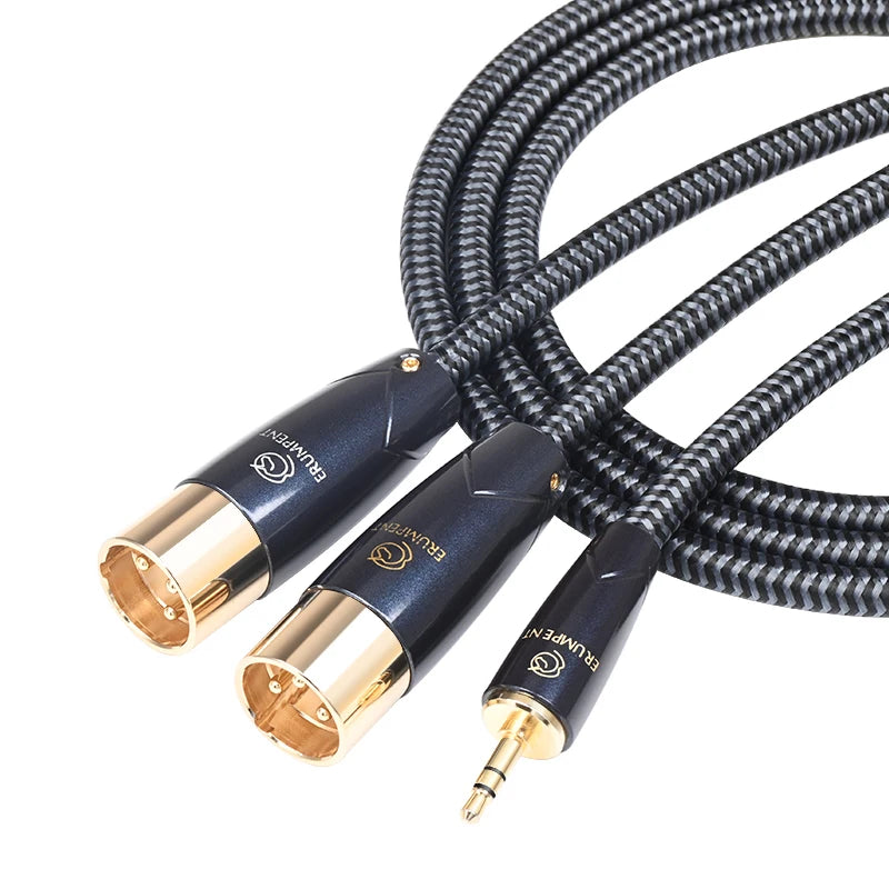 Premium 3.5mm to Dual XLR Audio Cable with OCC Copper for Amplifier Mixer and Studio Use