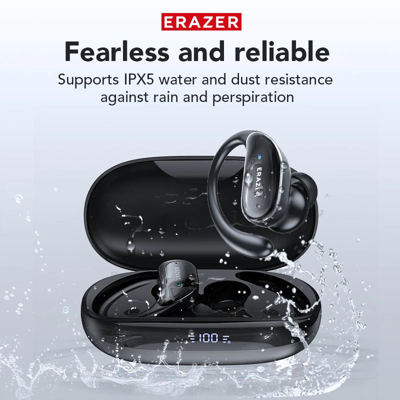 ERAZER XT80 Bluetooth 5.3 Earphones with Mic, Earhooks, Waterproof Sports Headphones