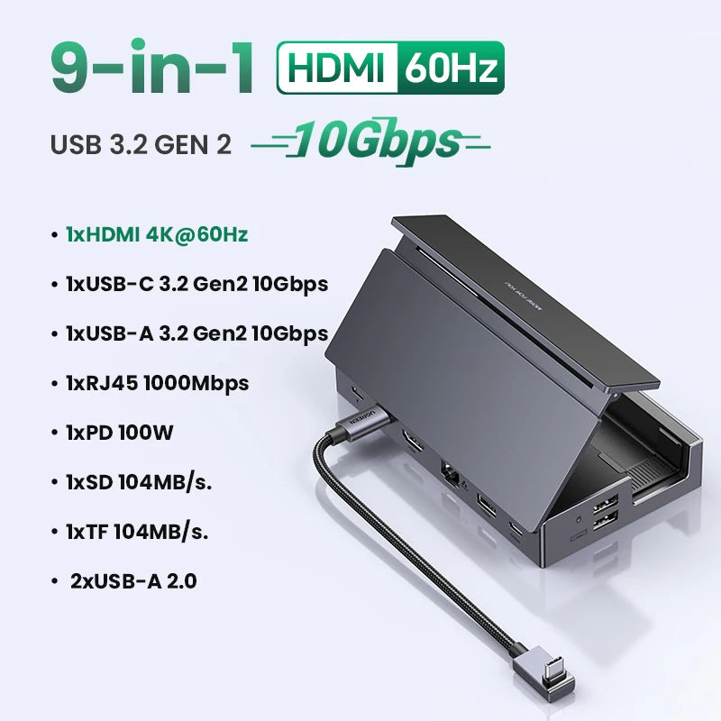 USB C Gaming Dock with 4K HDMI Display, Gigabit Ethernet, 100W PD and 10Gbps Data Ports