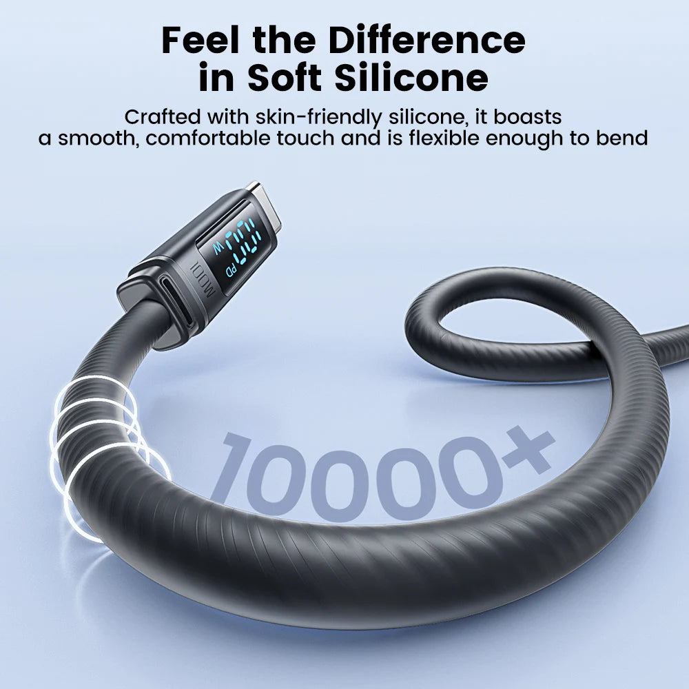 100W USB C to USB C Fast Charging Cable with Digital Display and Soft Silicone Design