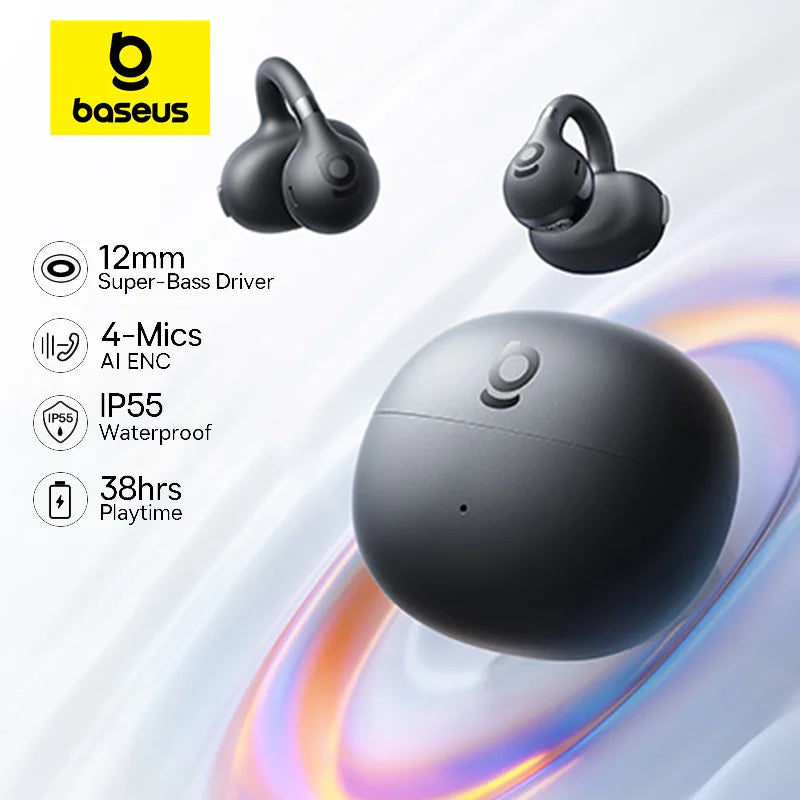 Open Ear Clip Wireless Earbuds Bluetooth 6.0 Sports Headphones IP55 Waterproof 38H Playtime