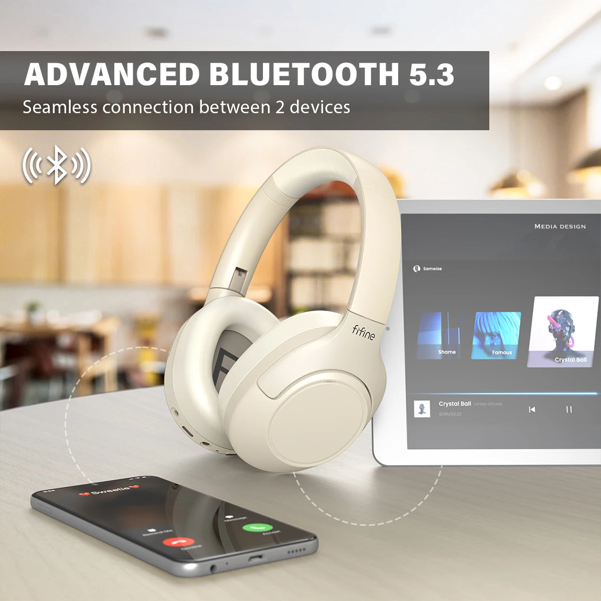 Bluetooth Over-Ear Wireless Headphones with Active Noise Cancelling, 65h Battery, Gaming and Music