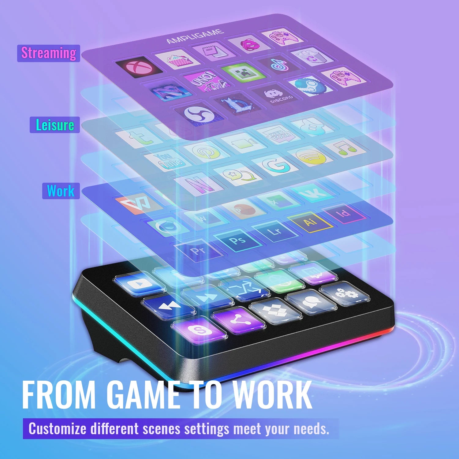 15 Key Mini Macro Keyboard with LCD Buttons RGB Lighting Custom Shortcuts for Streaming Editing