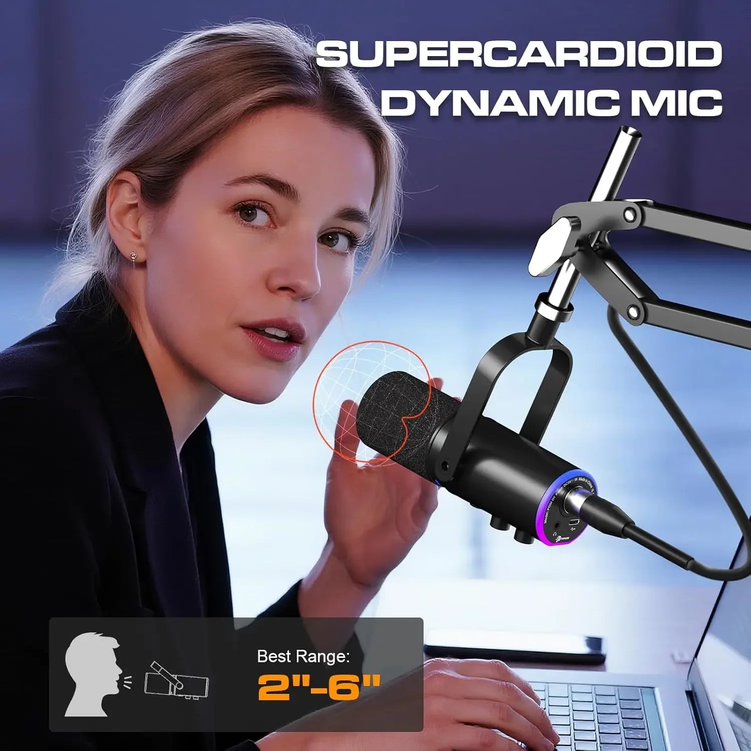 USB XLR Dynamic Microphone for Gaming Streaming and Podcast Recording with RGB Lighting