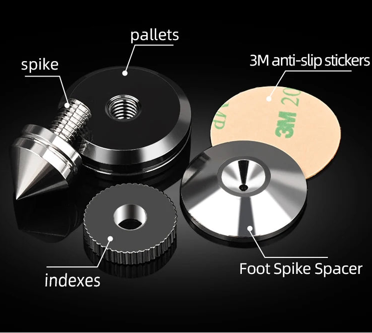 Premium Solid Steel Speaker Isolation Feet and Spike Pads for Amplifiers and CD Players