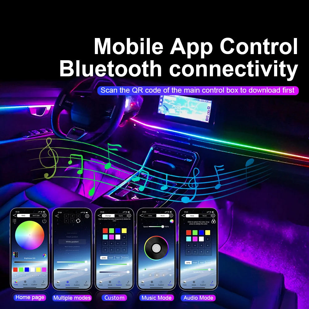 LED Acrylic Car Ambient Light Kit with RGB Colour Symphony and App Touch Control