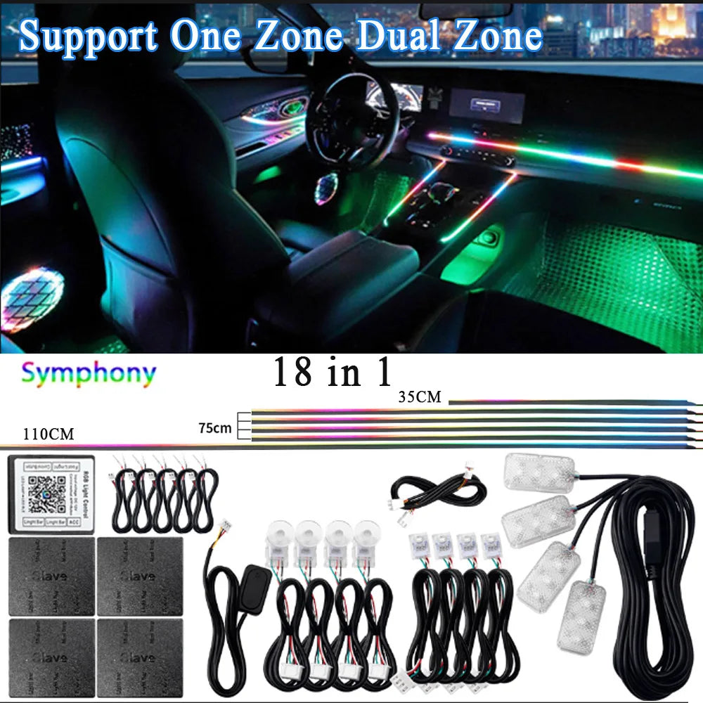 LED Acrylic Car Ambient Light Kit with RGB Colour Symphony and App Touch Control