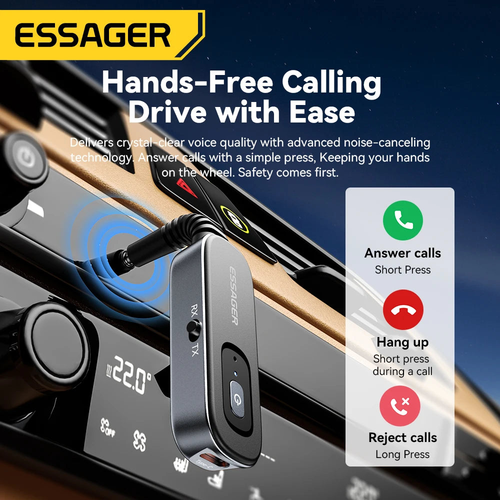 Essager Bluetooth 5.1 Audio Receiver & Transmitter with Mic, 3.5mm AUX & Type-C Adapter