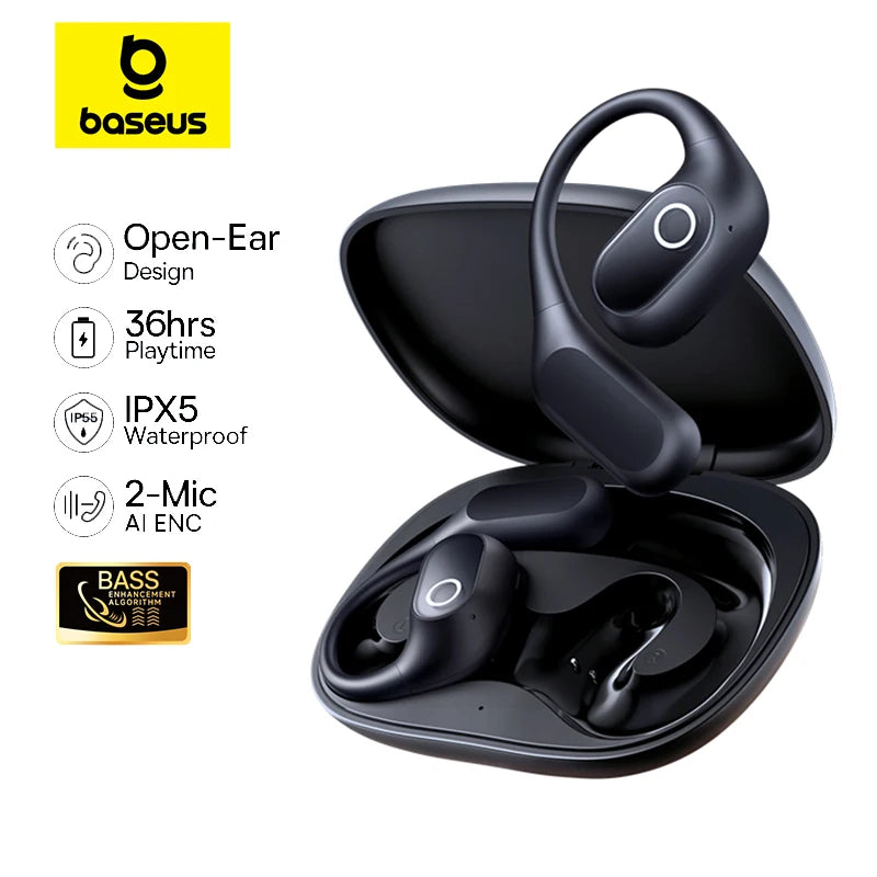 Open-Ear Bluetooth 6.0 Sports Earbuds with Ear Hooks IPX5 Waterproof 36H True Wireless Bass