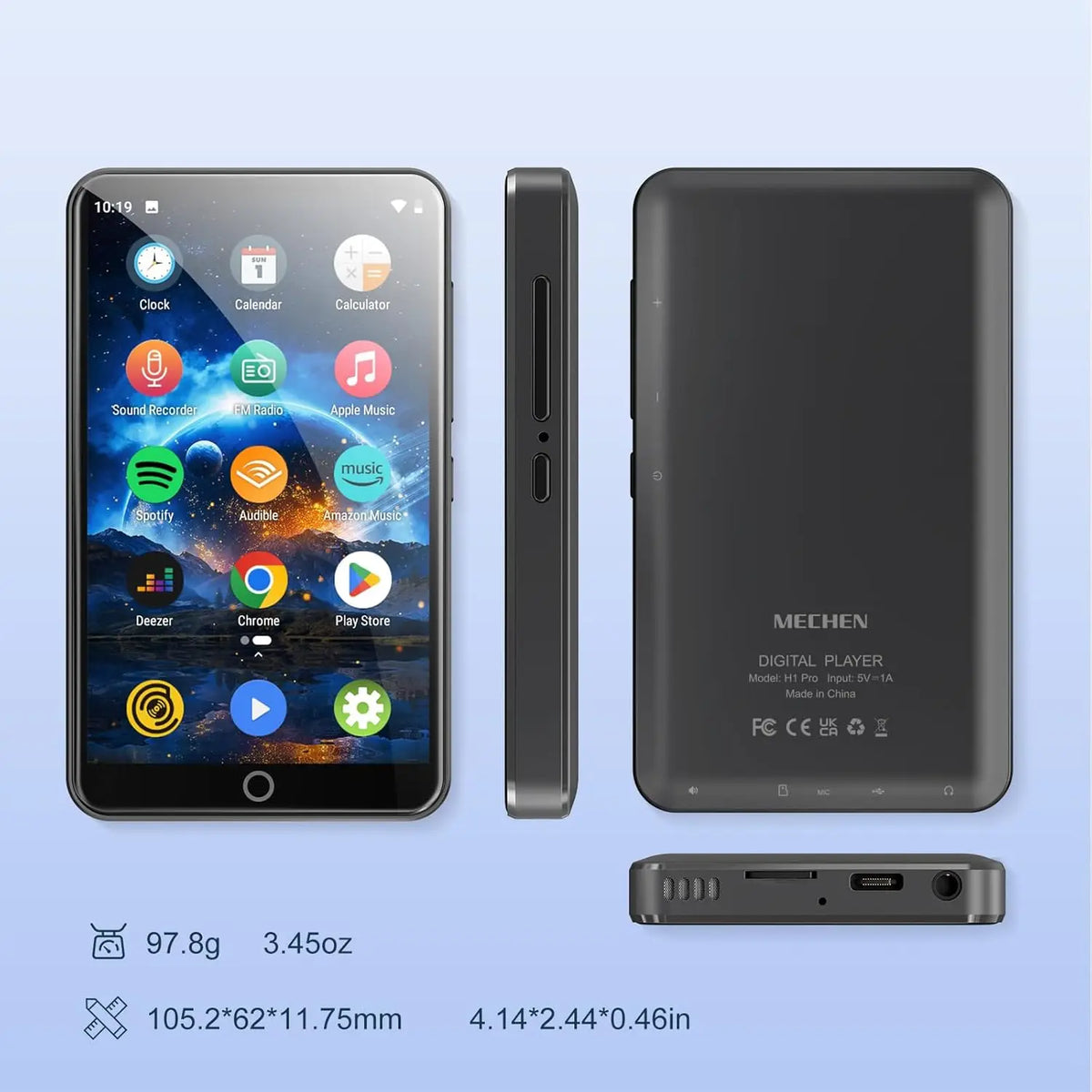 Android Portable MP3 MP4 Player with Bluetooth WiFi Touch Screen Supports Spotify and up to 512GB