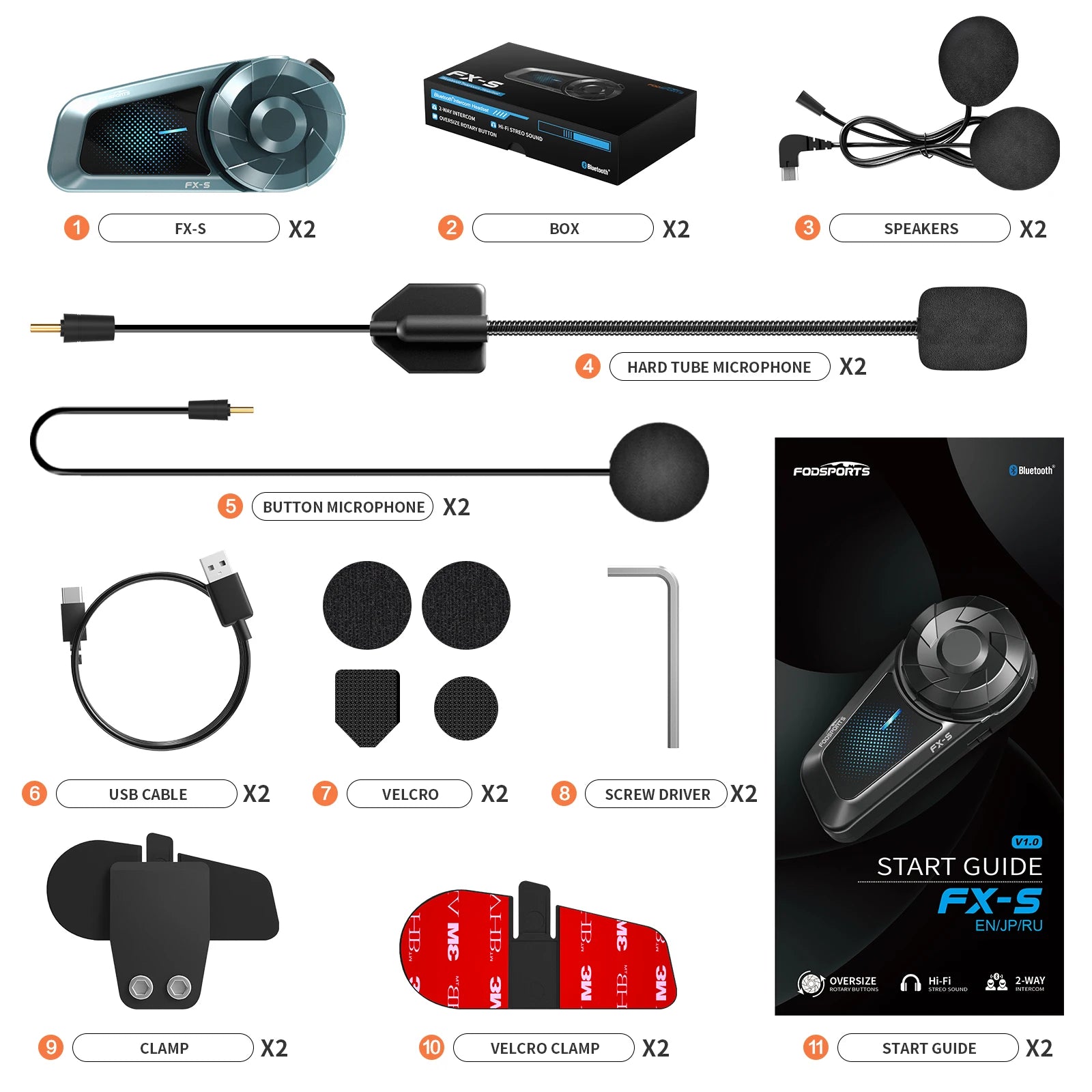 Bluetooth Motorcycle Helmet Intercom Headset with 1000M Range and Noise Reduction Technology Twin Pack