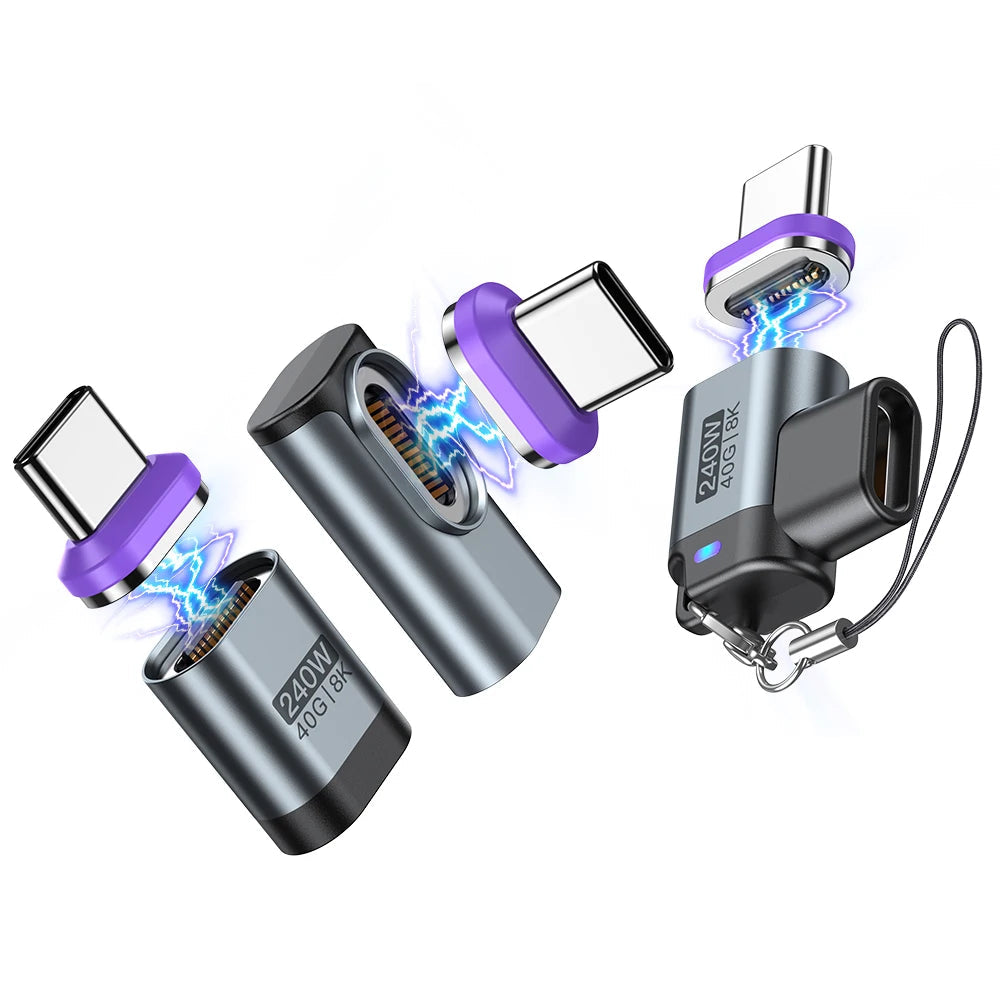 USB C Magnetic Adapter 40Gbps 8K 60Hz 240W PD Fast Charge Converter for Laptops and Devices