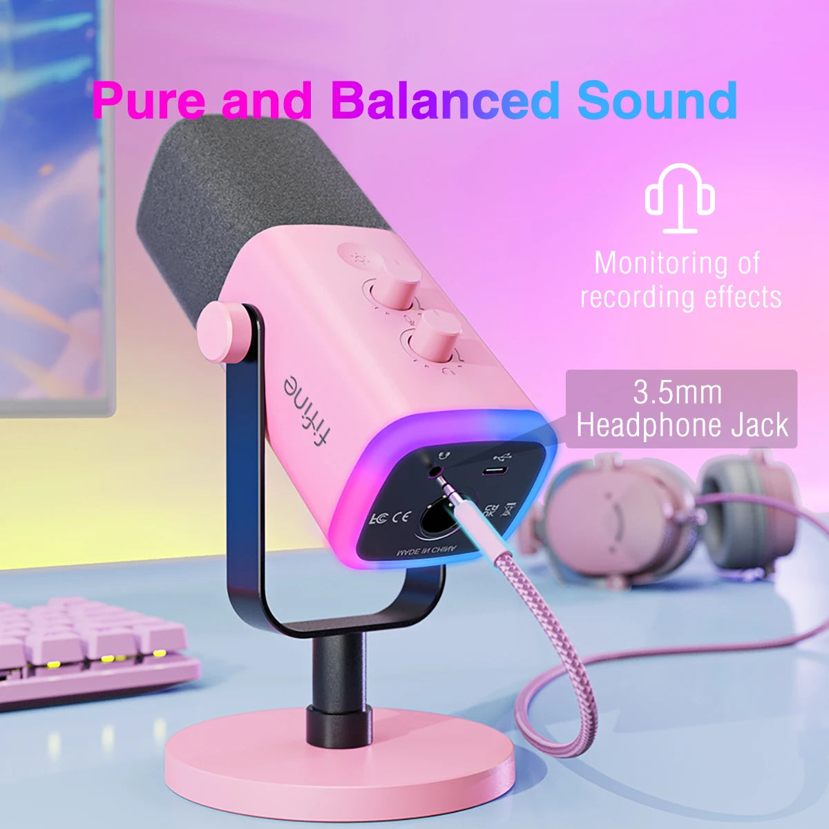 USB/XLR Dynamic Gaming Microphone with RGB Control, Headphone Jack, Touch Mute for Streaming