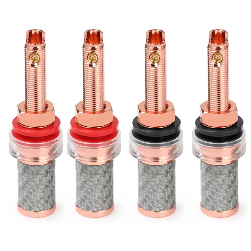 Premium 4PCS Purple Copper Carbon Fibre Speaker Binding Posts Solderless Banana Terminals