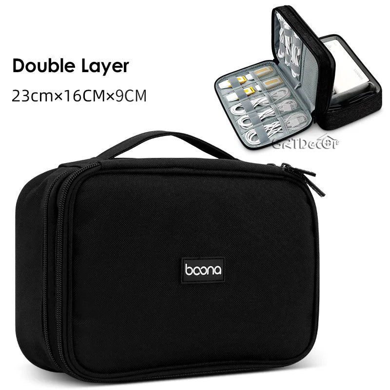 Double Layer Hard Shell Tech Organizer Case for Cables Chargers Earbuds USB Drives Travel Storage