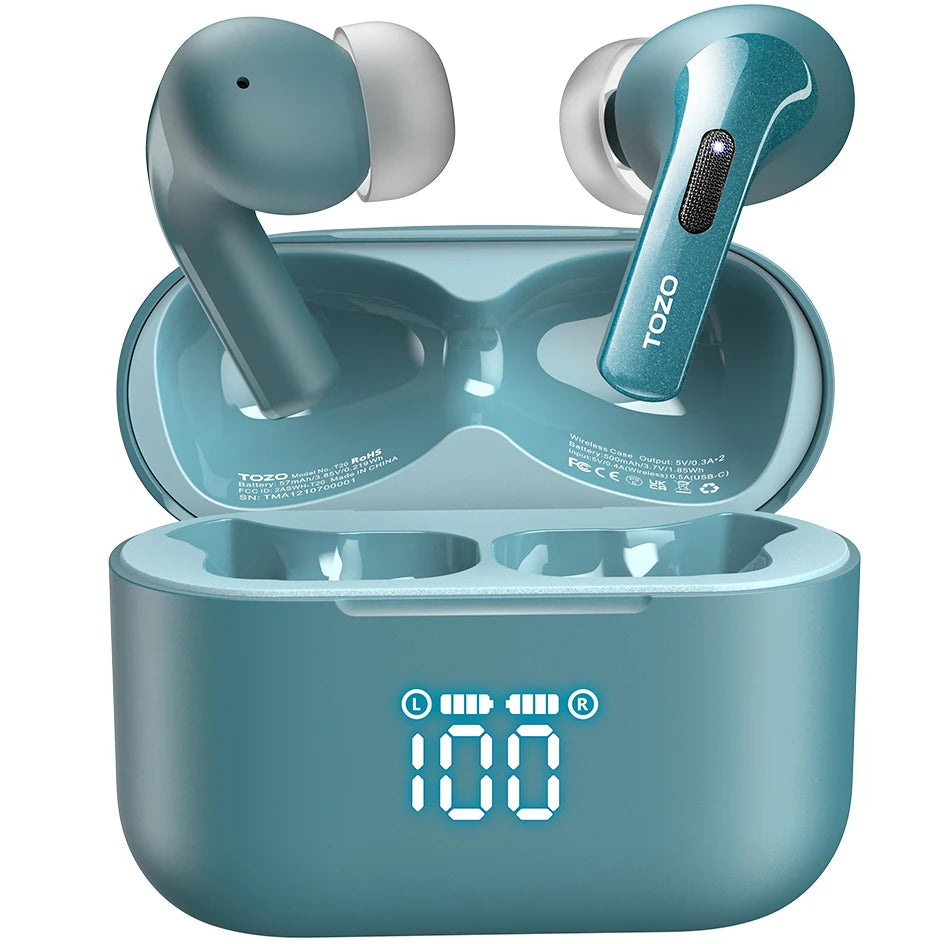 True Wireless Bluetooth Earbuds with LED Display Dual Mic ENC Long Battery IPX8 Waterproof