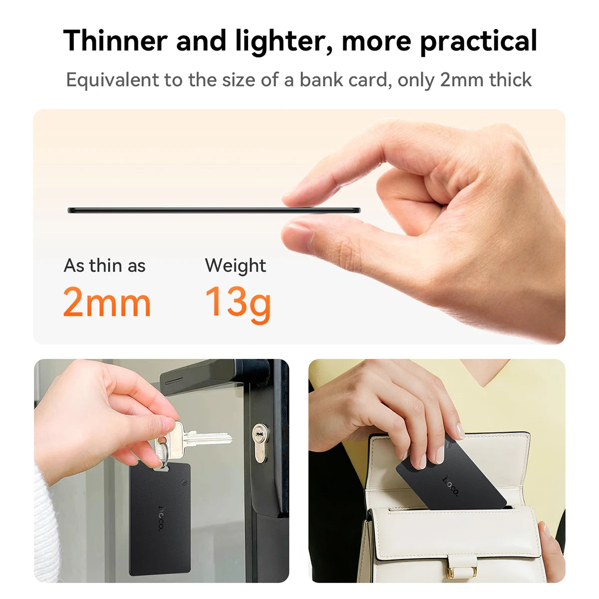 Ultra Thin Waterproof Smart Wallet Tracker Card with Wireless Charging for Android and Google Find My